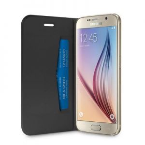 PURO Booklet Wallet Case - Etui Samsung Galaxy S6 z kieszenią na kartę + stand up (czarny)
