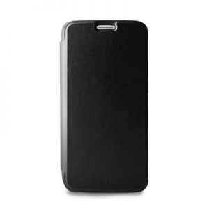 PURO Booklet Wallet Case - Etui Samsung Galaxy S6 z kieszenią na kartę (czarny/przezroczysty tył)