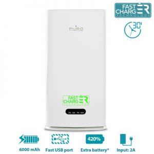 PURO Universal External Fast Charger Battery - Uniwersalny Power Bank 6000mAh 2.1A + przyssawka (bia