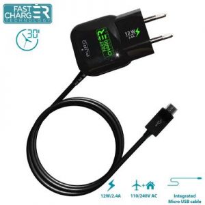 PURO Mini Travel Fast Charger - Przenośna ładowarka sieciowa z kablem Micro USB 2.4A (czarny)