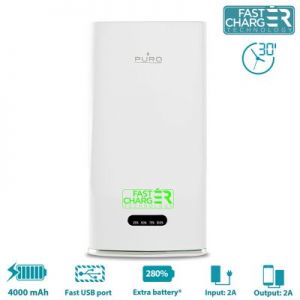 PURO Universal External Fast Charger Battery - Uniwersalny Power Bank 4000mAh 2A + przyssawka (biały
