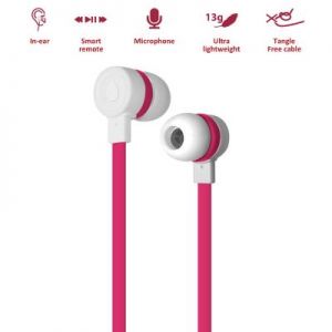 PURO IPHF16 - Słuchawki z płaskim kablem z mikrofonem i pilotem (różowy)