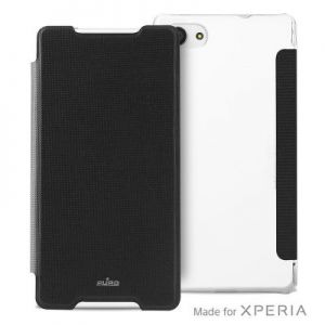 PURO Booklet Wallet Case - Etui Sony Xperia Z5 Compact z kieszenią na kartę (czarny/przezroczysty ty