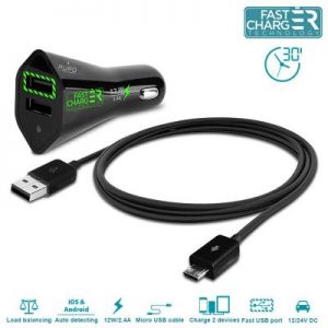 PURO Car Fast Charger - Ładowarka samochodowa z odpinanym kalem Micro USB 2.4 A (czarny)