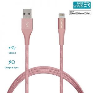 PURO Braided Cable - Kabel MFi z Lightning + klips + Aluminum Connector 1m (Rose Gold)