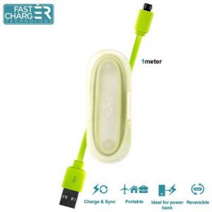 PURO Charge&Sync Cable - Kabel z dwustronnymi wtyczkami Micro USB + cable manager, 1m (Lime Gree