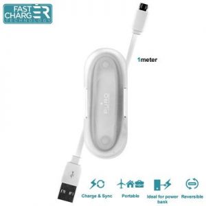 PURO Charge&Sync Cable - Kabel z dwustronnymi wtyczkami Micro USB + cable manager, 1m (White)