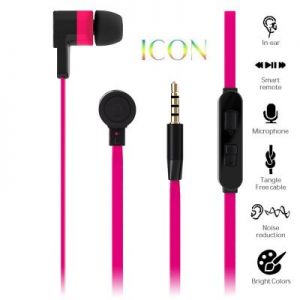 PURO ICON Stereo Earphone - Słuchawki z płaskim kablem W/answer (Shock Pink)