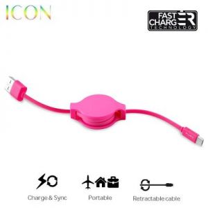PURO ICON Retractable Cable - Zwijany kabel Micro USB (Shock Pink)
