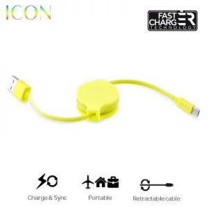 PURO ICON Retractable Cable - Zwijany kabel Micro USB (Fluo Yellow)