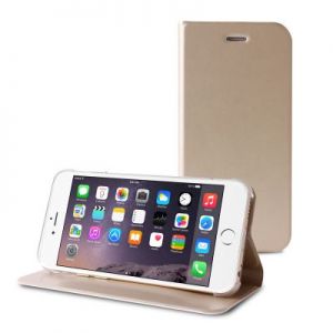 PURO Booklet Wallet Case - Etui iPhone 6/6s z kieszenią na kartę + stand up (złoty)