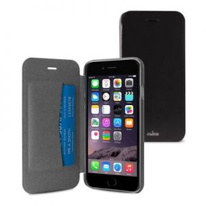 PURO Booklet Wallet Case - Etui iPhone 6 Plus/6s Plus z kieszenią na kartę (czarny/przezroczysty tył