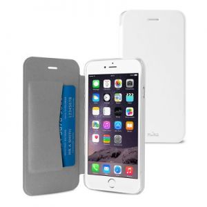 PURO Booklet Wallet Case - Etui iPhone 6 Plus/6s Plus z kieszenią na kartę (biały/przezroczysty tył)