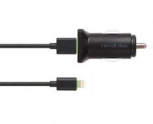 Moshi Revolt Duo - Ładowarka samochodowa 2x2.1 A USB + kabel Lightning MFi (czarny)