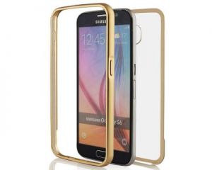 Złote Aluminiowe etui bumper ramka plecki przezroczysteSamsung Galaxy S6 - Złoty