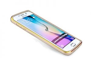 Złote Aluminiowe etui bumper mirror ramka plecki przezroczysteSamsung Galaxy S6 Edge - Złoty
