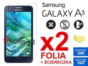 2x Folia ochronna na ekran do Samsung Galaxy A3 + 2x ściereczka
