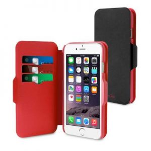 PURO Bi-Color Wallet Case - Etui iPhone 6/6s z przegrodami na karty (czarny/czerwony)