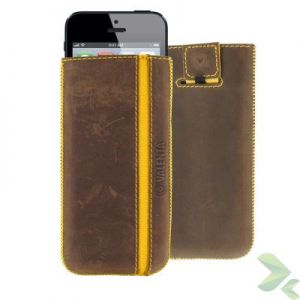 Valenta Pocket Stripe Vintage - Skórzane etui wsuwka iPhone 5/5s/5c/SE (brązowy)