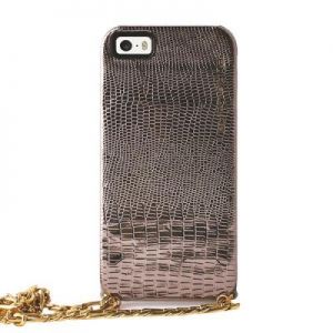 PURO GLAM Chain - Etui iPhone 5/5s/SE z 2 kieszeniami na karty w/gold chain (brązowy)