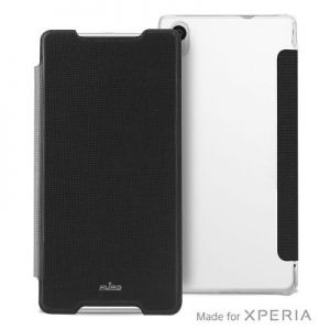 PURO Booklet Wallet Case - Etui Sony Xperia Z5 z kieszenią na kartę (czarny/przezroczysty tył)