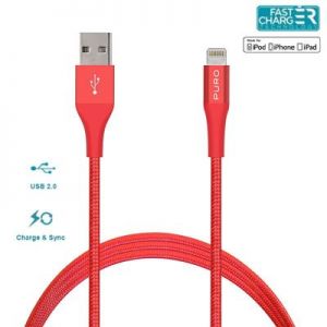 PURO Braided Cable - Kabel MFi z Lightning + klips + Aluminum Connector 1m (Red)